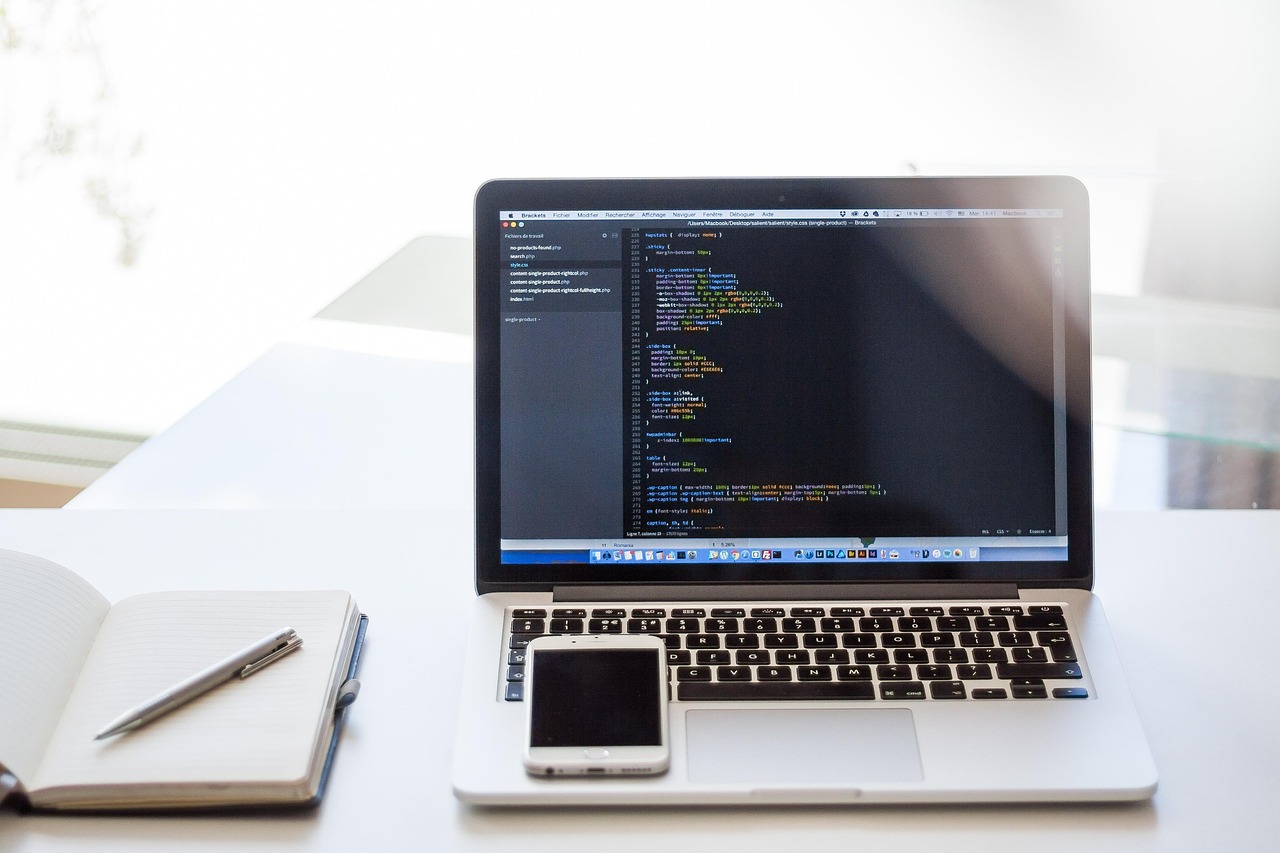 laptop, notebook, cellphone, computer, desk, workspace, workplace, wireless technology, codes, coding, data, display, el